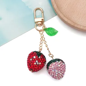 Rhinestone strawberry keychain pendant DIY jewelry accessory sparkling crystal charm keyring
