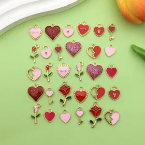 Colorful enamel alloy heart rose charms pendants for DIY handmade jewelry making accessories