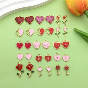 Colorful enamel rose heart alloy pendant charms for DIY jewelry accessories design