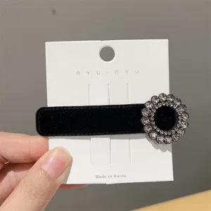 Black velvet rhinestone hair clip elegant BB clip sparkling crystal hair accessories for women