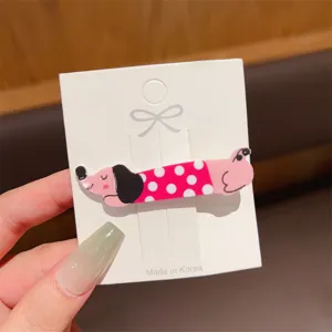 Cute dachshund hairpin cartoon pink polka dot hair clip sweet side clip for girls daily wear
