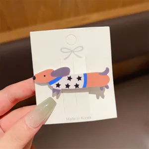 Cute dachshund hair clip detail, cartoon puppy duckbill side clip for women and girls.