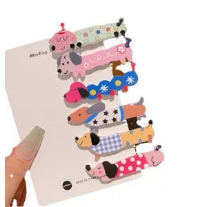 Cute cartoon dachshund hair clips set sweet acrylic duckbill side clips for women and girls