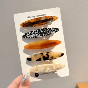Retro acetate hair clips set for women, elegant oval side bangs pins, stylish hair accessories.