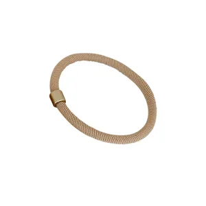 Beige haarband elastisch touw met gouden metalen buisdecoratie voor dagelijkse paardenstaart.