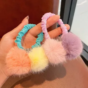 Kids Autumn Winter Plush Pom Pom Hair Ties Cute Sweet Furry Hair Scrunchies High Elastic Hair Bands Girls Hair Accessories