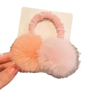 Children winter plush ball hair tie sweet cute furry hair ring for lovely little girls