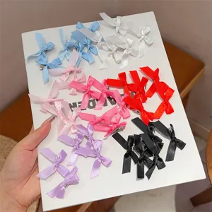 Cute sweet satin ribbon bow hair clips set for women girls cute side hair styling accessories