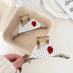 Pince à cheveux pois fraise, grande barrette élégante pour femme coiffure quotidienne.