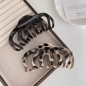 Pince à Cheveux Léopard Style Coréen Ajourée Acrylique Grande Pince Requin Élégant Accessoires Cheveux Rétro Pour Femmes Quotidien