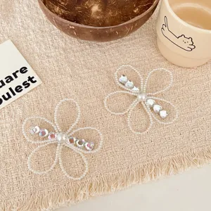 Pinza de Pelo de Flor de Perla Artificial de Strass Retro Francesa Dulce Horquilla de Pico de Pato Accesorio de Pelo Lateral para Mujer
