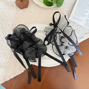 Μεγάλο Κλαις Μαλλιών με Φιόγκο Μαύρο Άσπρο Polka Dot Δίχτυ Γλυκά Κομψά Αξεσουάρ Μαλλιών για Γυναίκες