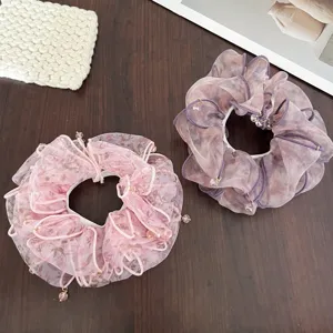 Set coleteros de malla estilo coreano, elegantes gomas rosas y moradas para moños.