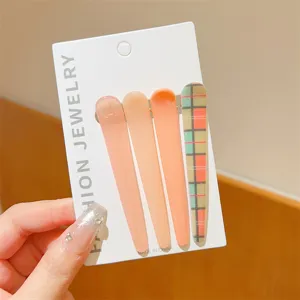Chique Koreaanse geruite en effen eendensnavel haarspelden set, elegante haaraccessoires.