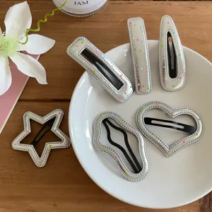 Pinza de Pelo de Cuero PU Plateado con Lunares de Colores Lindo Estrella Gota de Agua Nube BB Horquilla Accesorios para el Cabello
