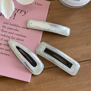 Horquillas para el cabello de cuero PU plateado con lunares coloridos, pinzas geométricas bonitas.