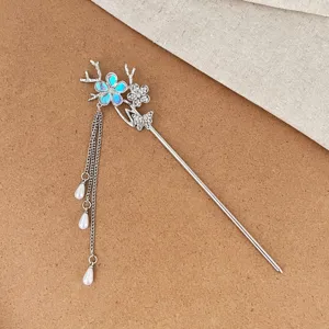 Nieuwe Chinese Stijl Kwastje Haarspeld Legering Strass Kunstparel Bloemen Haarnok Elegante Dames Haaraccessoires