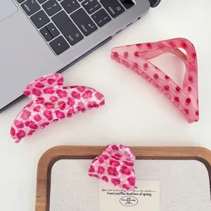 Pince à Cheveux Rose Imprimé Léopard Douce Pince en PVC Mignonne Pince Latérale Accessoires de Coiffure pour Femmes