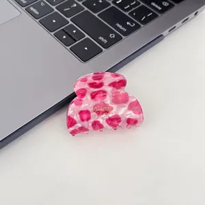 Pince à cheveux en acétate imprimé léopard rose mini accessoire mignon pour femmes