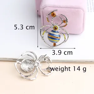 Legierung Strass Emaillierte Spinne Brosche Mode Reversnadel Detailaufnahme 5.3x3.9cm