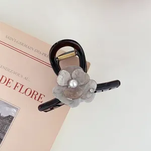 Retro pinza de pelo camelia perla gran pinza tiburón elegante accesorio para mujeres.