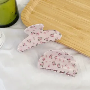 Pince a cheveux en acétate floral rose, accessoire mignon motif rose pour coiffure élégante.