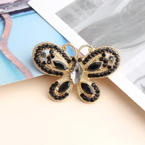 Gold tone metal black rhinestone butterfly brooch exquisite crystal accessory for women mode