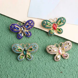 Exquisite crystal rhinestone butterfly brooch set elegant metallic fashion jewelry pins