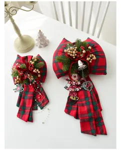 Christmas velvet bow pendant handmade DIY holiday tree window hanging decoration red green