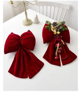 Red velvet Christmas bow pendant, handmade DIY 3D bow for Christmas tree holiday home decor.