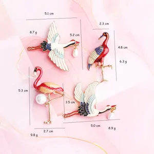 Chinese stijl kraanvogel flamingo broche set, elegante kleding decoratieve accessoires.