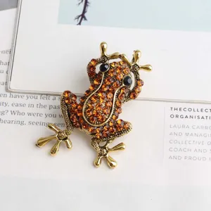 Prachtige strass kikker broche, vintage goudkleurige insecten speld voor dames mode.