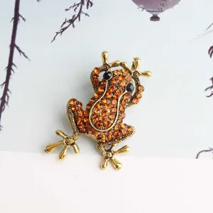 Vintage Kikker Broche Strass Insect Speld Amber Kristal Metaal Sieraden voor Vrouwen