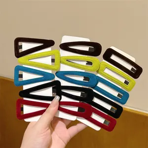 Korean autumn winter velvet hair clips geometric triangle rectangle snap clips set for women