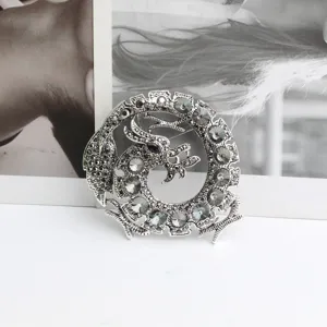 Vintage Strass Drache Brosche Pin, elegante silberfarbene Metall Accessoires für Anzug Mantel.