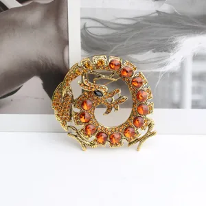 Vintage Goldfarben Drache Brosche Strass Bernstein Kristall Anzug Mantel Anstecknadel