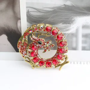 Vintage rote Strass Drachen Brosche für Damen, exquisite Legierung Anzug Mantel Zubehör.