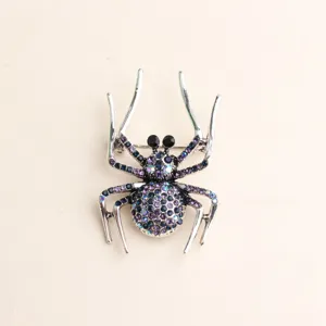 Broche araignée en strass unique détail, épingle en alliage cristal violet bleu brillant.