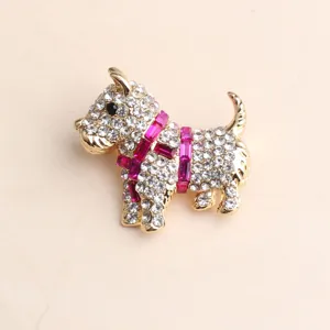 Süße Kristall Terrier Hund Brosche, elegante Strass Welpe Mode Bekleidung Schmuck Geschenk