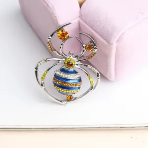 Strass Spinne Brosche Detailansicht, Legierung Emaillierte Mode Reversnadel, eleganter Anzug Schmuck.