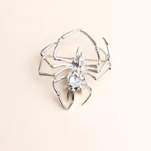 Halloween Spinne Brosche Silber Metall Kristall Strass Reversnadel Anzug Schmuck Detail