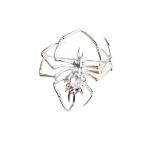 Silberne Spinnen Brosche mit Kristall Strass, gotische Insekten Anstecknadel fuer Anzug.