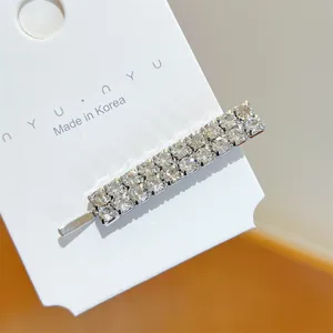 Double row rhinestone hair clip sparkling silver metal hairpin cute elegant accessory