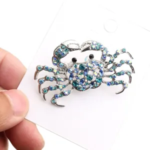 Crystal crab brooch pin for women sparkling rhinestone animal lapel pin jewelry accessory