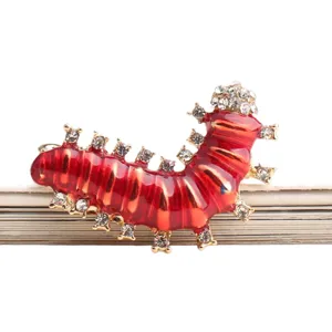 Prachtige Rode Strass Rups Broche Mode Insect Corsage Speld Sieraden Cadeau Uniek