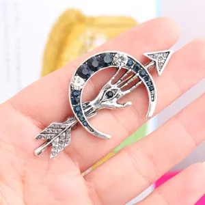 Vintage silver-tone crystal palm eye arrow moon brooch rhinestone suit pin clothing accessory