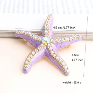 Purple rhinestone starfish brooch fashion beach holiday accessory delicate sparkling crystal jewelry