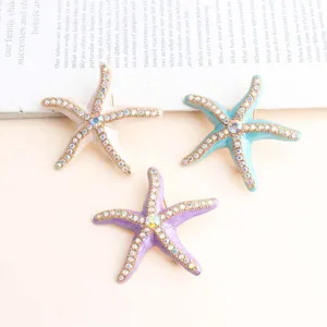 Ocean Style Rhinestone Starfish Brooch For Women Zinc Alloy Enamel Marine Life Animal Pin For Beach Holiday Daily Gift