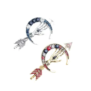 Retro Evil Eye Hand Arrow Moon Rhinestone Brooch Vintage Lapel Pin Suit Jewelry Accessory