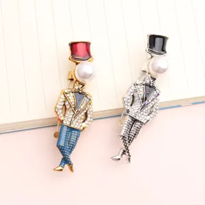 Broche en alliage en forme de gentleman exquise avec perle et strass scintillants bijoux.